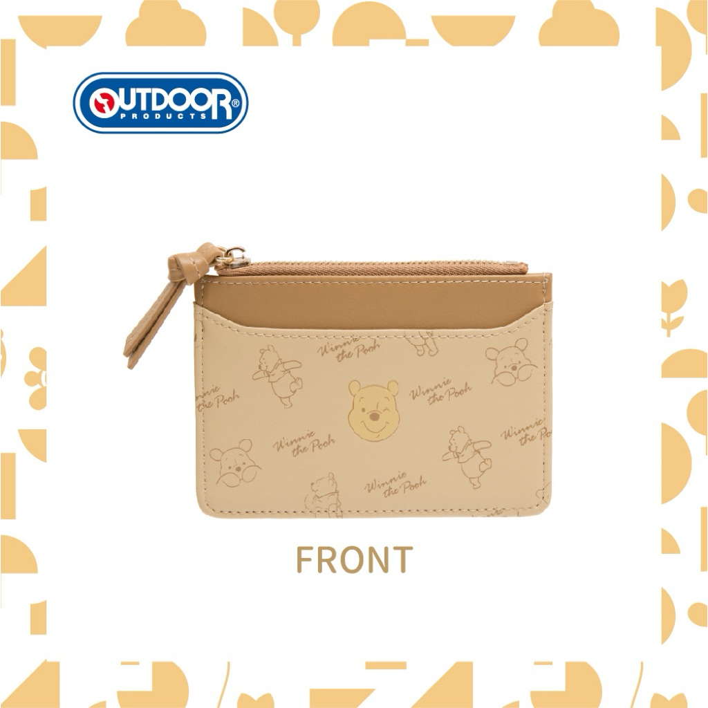 正版【OUTDOOR】迪士尼Disney-小熊維尼票卡零錢包-米色 錢包 皮夾 信用卡夾 Disney 悠遊卡夾 證件套