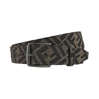 FENDI FF緹花圖騰LOGO小牛皮滾邊內嵌扣式皮帶(棕)