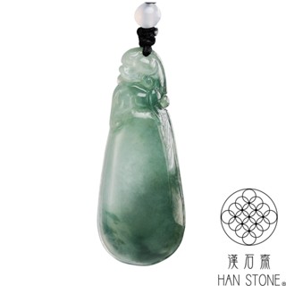 【漢石齋】天然翡翠A貨 瑞獸福瓜玉佩吊墜 冰糯種飄花(21*52*8mm)