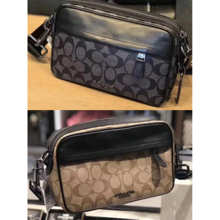 COACH美國outlet正品新款Graham牛皮配PVC款男士單肩斜挎相機包小方包