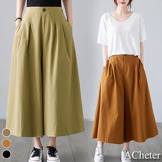 【ACheter】春秋顯瘦後鬆緊腰棉麻寬長褲# 109956