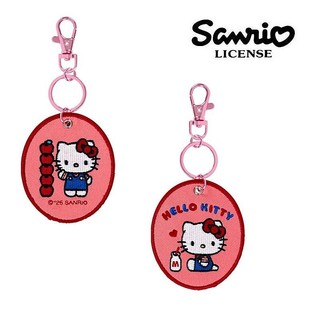 Sanrio 三麗鷗 HELLO KITTY 可愛刺繡橢圓形吊飾 亮紅色鑰匙圈 日本限定