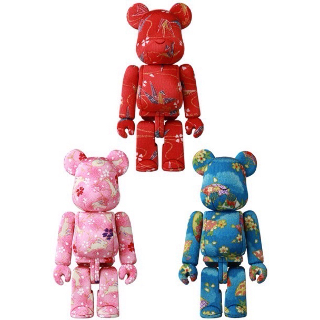 【天翔】Be@rbrick 木目込み人形 扇に桜、桜にウサ、折り鶴 (日本製全新)