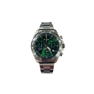 【ALBA 雅柏】白鋼綠面三眼計時錶款VK68-X004G 42mm 現代鐘錶