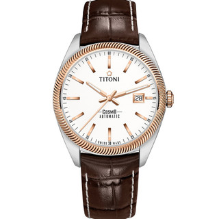 TITONI 梅花錶 官方授權 宇宙系列 浪花機械皮革腕錶 878SRG-ST-606