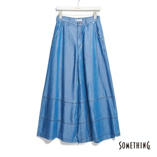 SOMETHING 女款 萊賽爾剪裁超寬褲(中古藍)