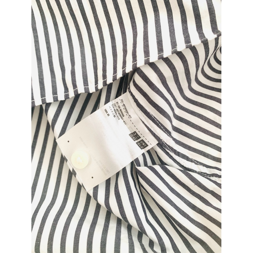 Uniqlo 女 黑 條紋 半開襟 休閒 襯衫 L