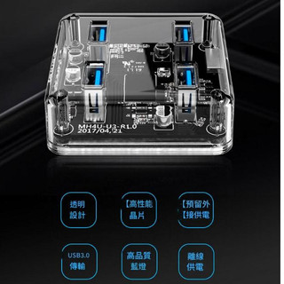 超高規格《現貨》多功能 時尚透明殼 USB 3.0 HUB 手機充電 滑鼠 鍵盤 集線器 擴充槽 充電 分線器 擴展器