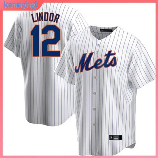 橄欖服 棒球服 街頭嘻哈 原宿BF風 復古刺繡字母 棒球服 Mets12號Francisco Lindor球衣運動服男裝