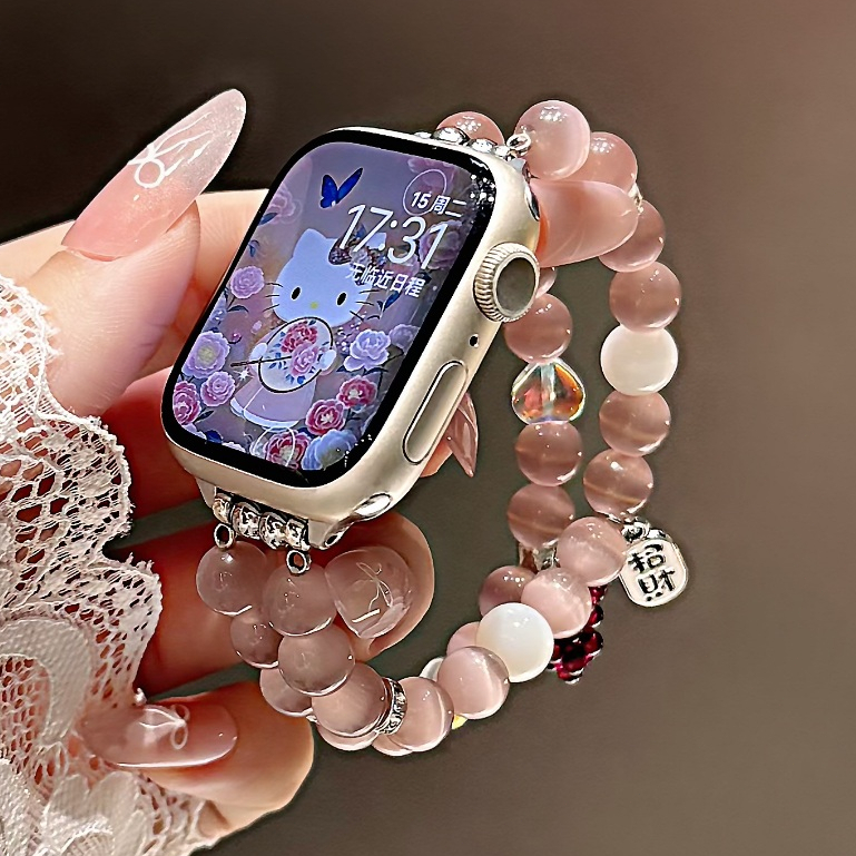 Apple watch 錶帶 天然水晶石 波波珠 適用iwatch 10代 ultra 9/8765 se/S10手錶帶