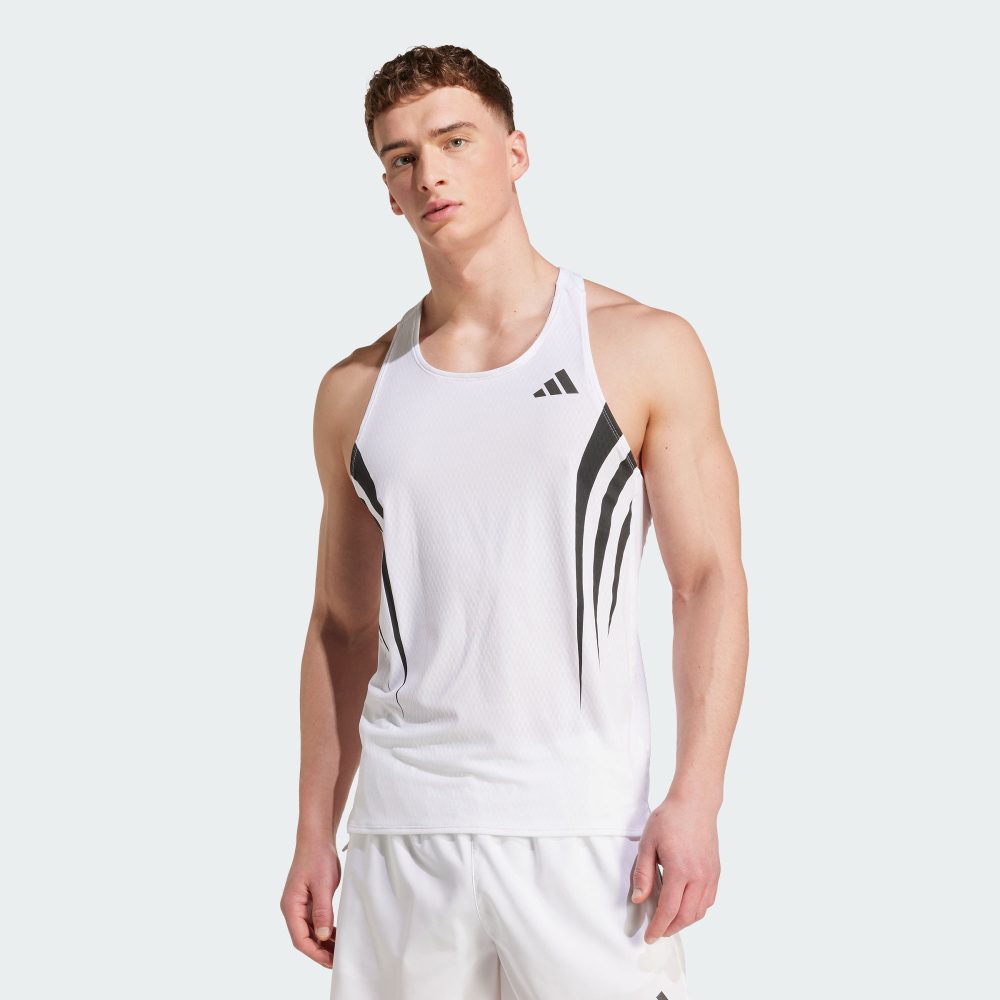 Threeg✨ADIDAS ADIZERO 挖背 運動背心 跑步 修身線條 柔軟 快乾 排汗 白色 男款 JP1489