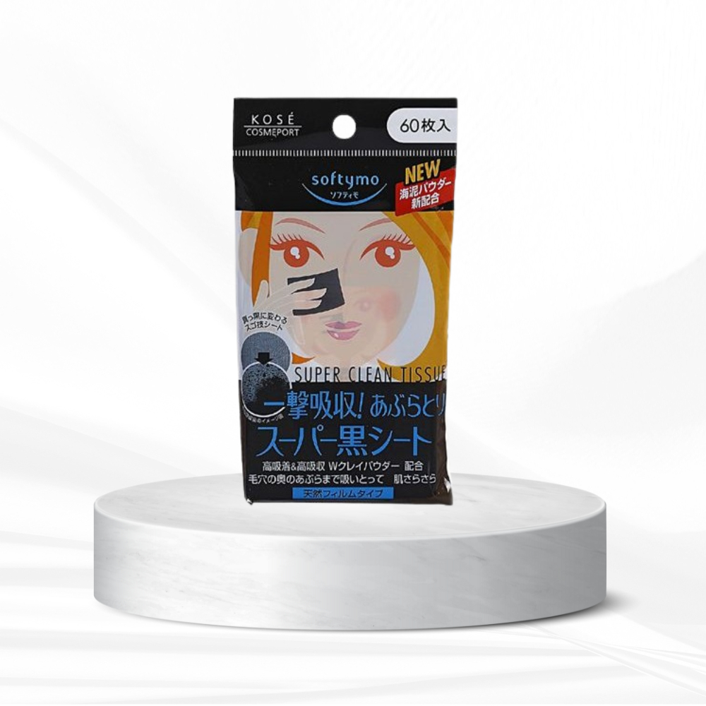 【Kose 高絲】softymo 海泥特淨吸油黑面紙60枚入｜日本狂銷 吸油 D311747