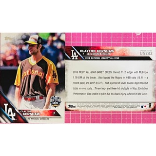 CLAYTON KERSHAW 明星賽 大聯盟 棒球卡 2016 TOPPS UPDATE US232 ~書僮~