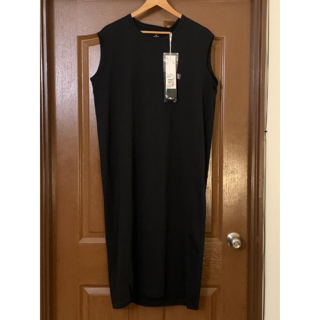 Uniqlo U 設計師聯名全新附吊牌純棉黑色無袖綁帶連身裙洋裝M