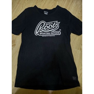 roots 男 大人 黑 短袖 上衣 大logo 短T T恤 棉T M