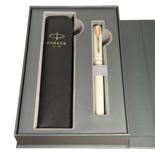 PARKER 派克 威雅XL月光白鋼珠筆 真皮筆套禮盒