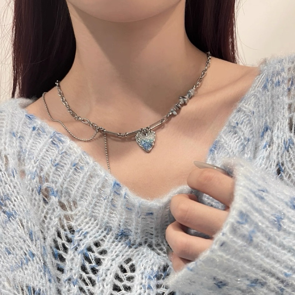 【TERRENCESTUDIO】免運 現貨隔日到貨 KANSAI STUDIO - 漸變 鋯石 藍色 愛心 項鍊 飾品