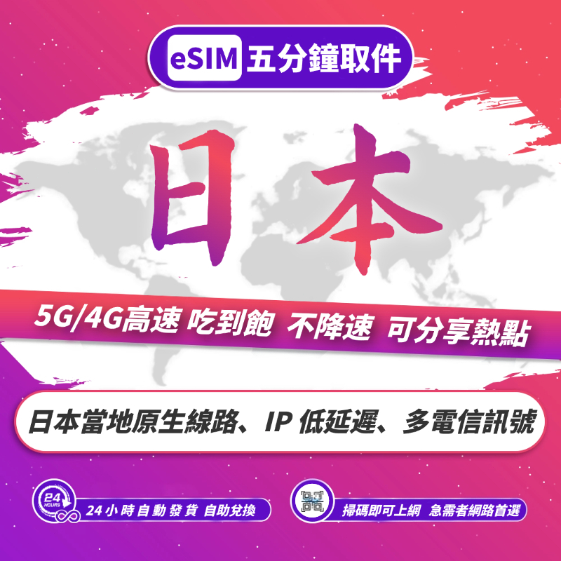 【eSIM日本】自動發貨｜原生線路 5G/4G網路 吃到飽 不降速 沖繩 北海道 東京 福岡 大阪 奈良 富士山esim