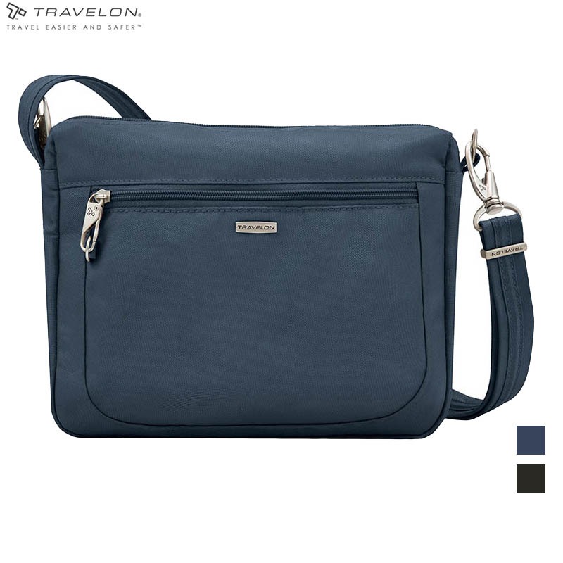 【TRAVELON 美國】CLASSIC防盜斜側包 黑 深藍 出國旅遊隨身包/休閒/安心防盜包 TL-43115-1
