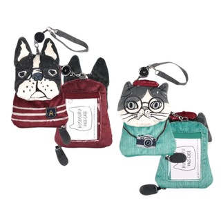 【Kusuguru Japan】日本眼鏡貓 票卡夾 零錢包 刺繡絨毛立體造型伸縮卷線票卡包 -Animal Mode系列
