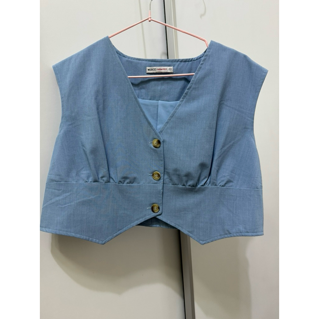 Mercci22 西裝短版無袖上衣 藍色 S號