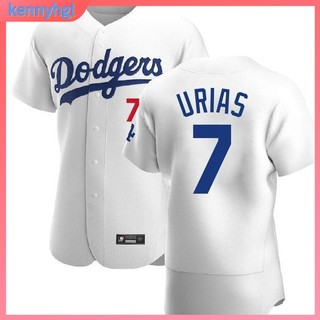 橄欖服 棒球服 街頭嘻哈 原宿BF風 復古刺繡字母 棒球服Dodgers7號Julio Urias球衣短袖運動服 壘球服