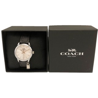 【COACH】C LOGO印花小吊飾女款石英手錶(黑灰)