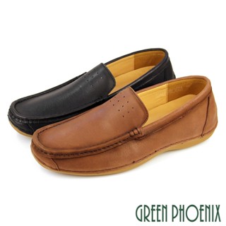 【GREEN PHOENIX】男鞋 磁石震動 懶人鞋 休閒鞋 真皮 油蠟牛皮 商務T13-12307