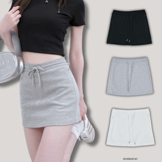 【Sharkhead】現貨 抽繩 包臀短裙 棉裙 黑 白 灰 抽繩 安全褲 高腰 短裙 拉鍊口袋 包臀裙 A字裙
