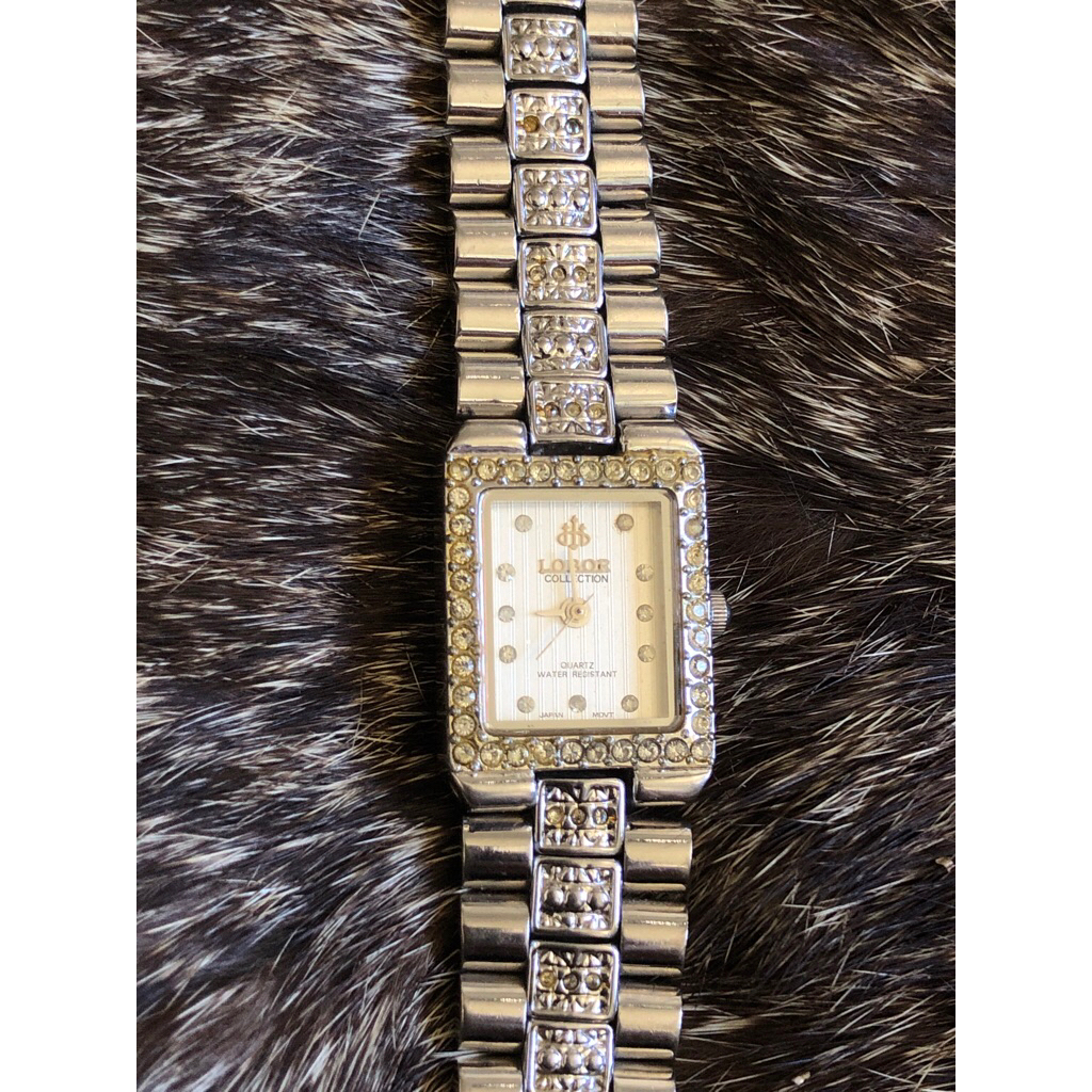 LOBOR鑲鑽銀色石英錶（錶長15.5公分）錶頭17*20mm