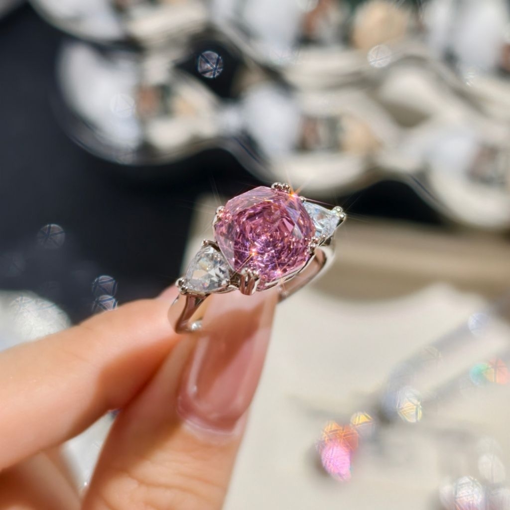 隔日到貨 花非花 冰鑽 阿蓋爾 粉鑽 3克拉 戒指 粉水晶 奧地利水晶 莫桑鑽 可調式戒圍 A186