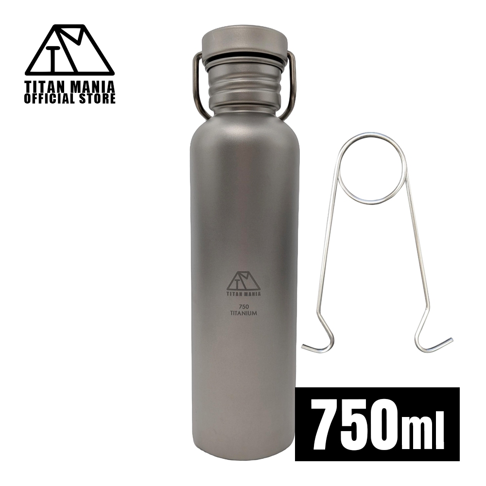 TITAN MANIA 水壺 鈦製保溫杯 L款 750ml 附瓶掛鉤 輕量運動水壺 直飲杯 防鏽 寬口 不易破 適合登山