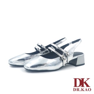 【DK氣墊鞋】知性牛漆皮愛心鑽瑪莉珍跟鞋 71-5383 銀色 米白