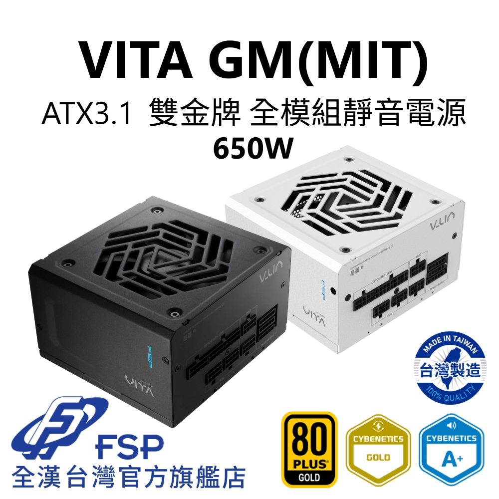 【全漢FSP】VITA GM MIT 650W ATX3.1 雙金牌全模組電源 (台灣製造/扁線材/A+低噪認證)