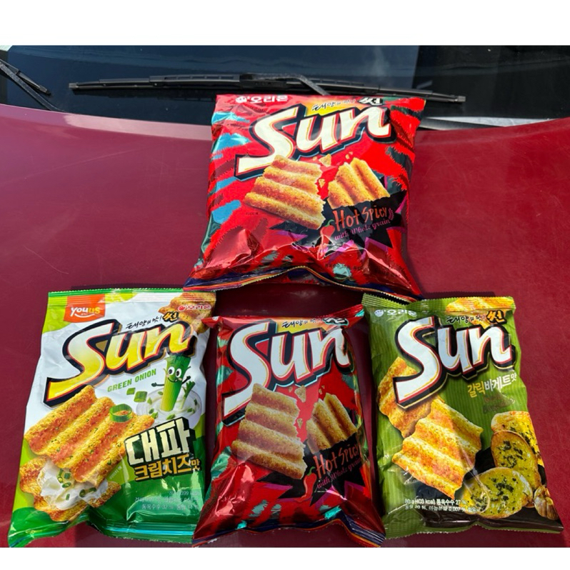 韓國Orion好麗友 SUN波浪 玉米脆片 大蔥 香辣 大蒜麵包 餅乾80g陽光波浪玉米脆片 辣味 273g夾鏈袋 脆餅