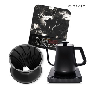【Matrix X HARIO】M2 Pro AI大師咖啡秤+α阿爾法錐形凹肋陶瓷濾杯01黑+溫控細口壺650ml組合