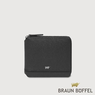【BRAUN BUFFEL】維克多-D2 8卡拉鍊短夾-黑色(德國小金牛台灣總代理)/BF512-328-BK