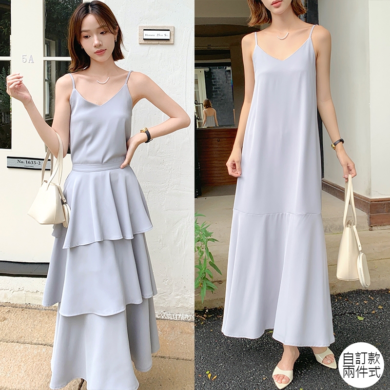 【HARPER】品牌自訂兩件式輕婚紗蛋糕洋裝 | 現貨 兩件式 婚禮 洋裝 細肩帶【DSB43825J】