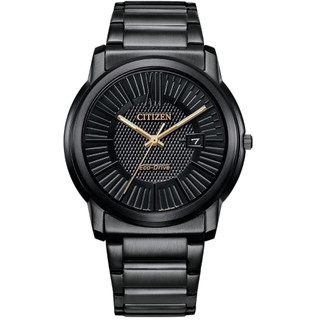 CITIZEN 星辰 PAIR對錶系列 光動能簡約大三針手錶 全黑款 黑/藍 42mm/33mm AW1217/6017