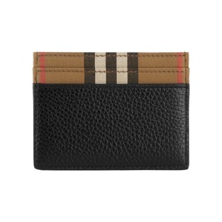 BURBERRY Sandon 皮革及格紋帆布4卡卡片夾/名片夾(黑色)