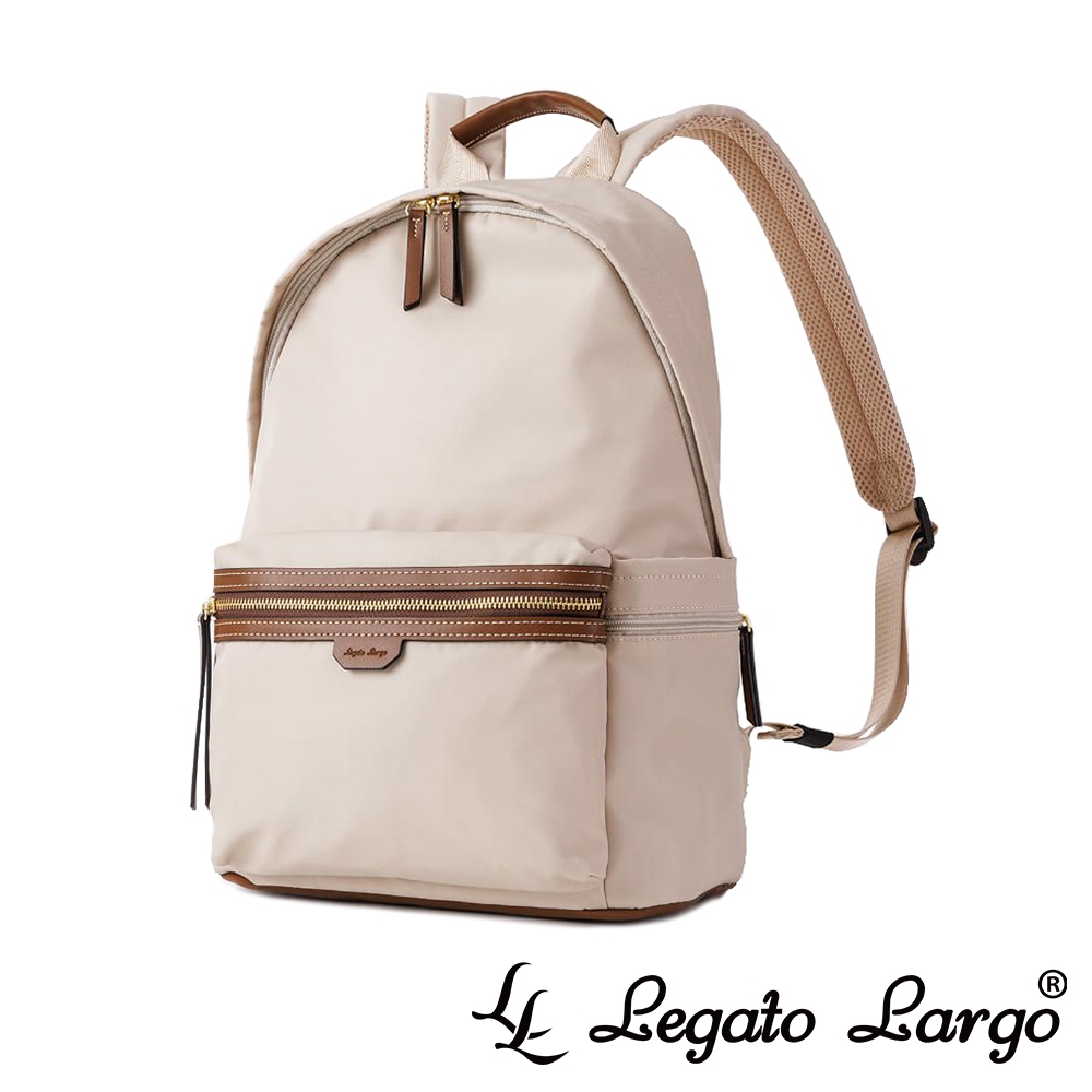Legato Largo 微光澤尼龍x皮革滾邊拼接 多口袋防潑水後背包 (LH-X0432) 13吋筆電OK