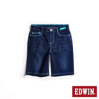 EDWIN 女款 JERSEYS 冰河玉涼感寬鬆丹寧迦績短褲(原藍磨)