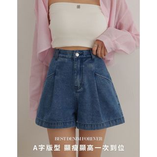AIR SPACE LADY BFF輕磅軟丹寧打褶短褲(藍/深藍) 女裝 現貨