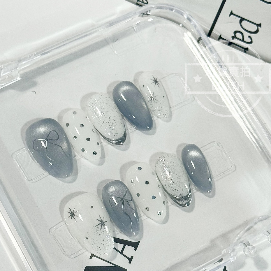 可隔日到貨！星夜蝴蝶結 純手工穿戴甲 韓系蝴蝶結ins風 可拆卸手工甲 光療甲片 美甲貼片 假指甲 指甲貼 韓國美甲