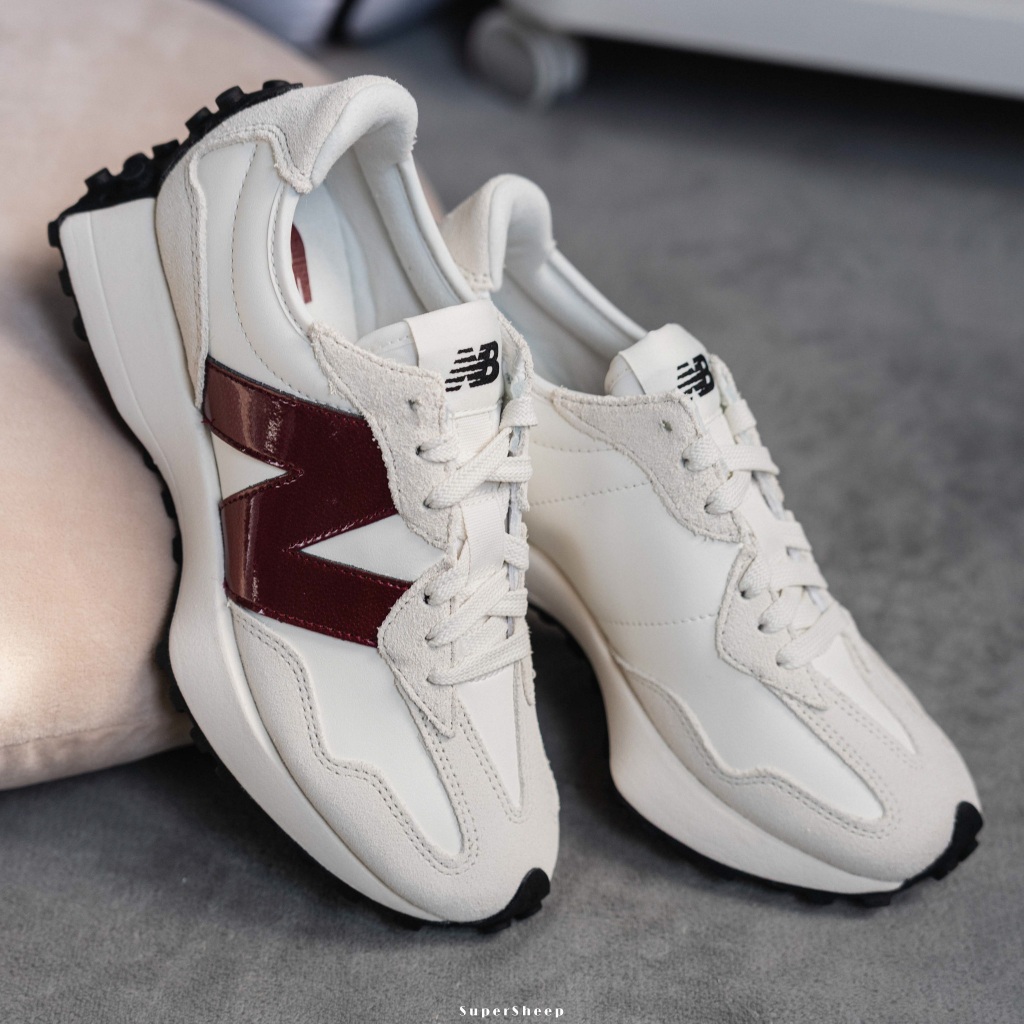 New Balance 327 復古 休閒鞋 女鞋 B楦 皮革 白 酒紅 WS327JWC