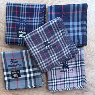 中古日本手帕 日本製 Burberry 經典格紋系列方巾 手帕 領巾 深藍色&灰藍色系經典格紋純棉手帕（4款可選）