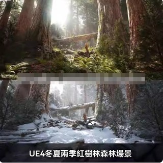 ue5 虛幻4寫實森林紅杉樹林場景素材資源 包含雪景Redwood Forest