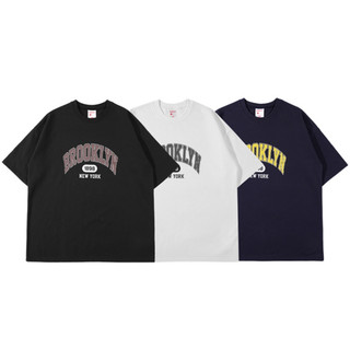 【QIAO】t-shirt BROOKLYN 1898 大學短T 細絨棉 落肩 短T 寬鬆T 情侶 穿搭 短袖上衣