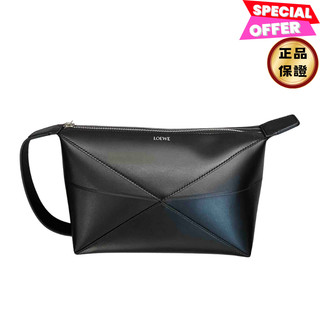 Loewe Puzzle Fold 亮面小牛皮盥洗化妝包/手拿包 黑色《當季專櫃正售★全新商品 》