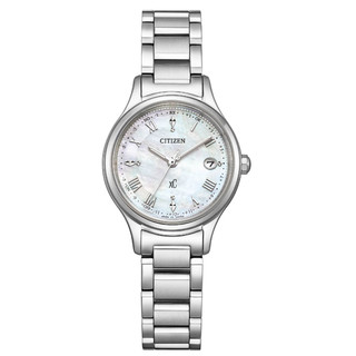 CITIZEN 星辰 XC系列 ES9490-52D 五局電波白蝶貝鈦金屬時尚女士腕錶 銀 27mm